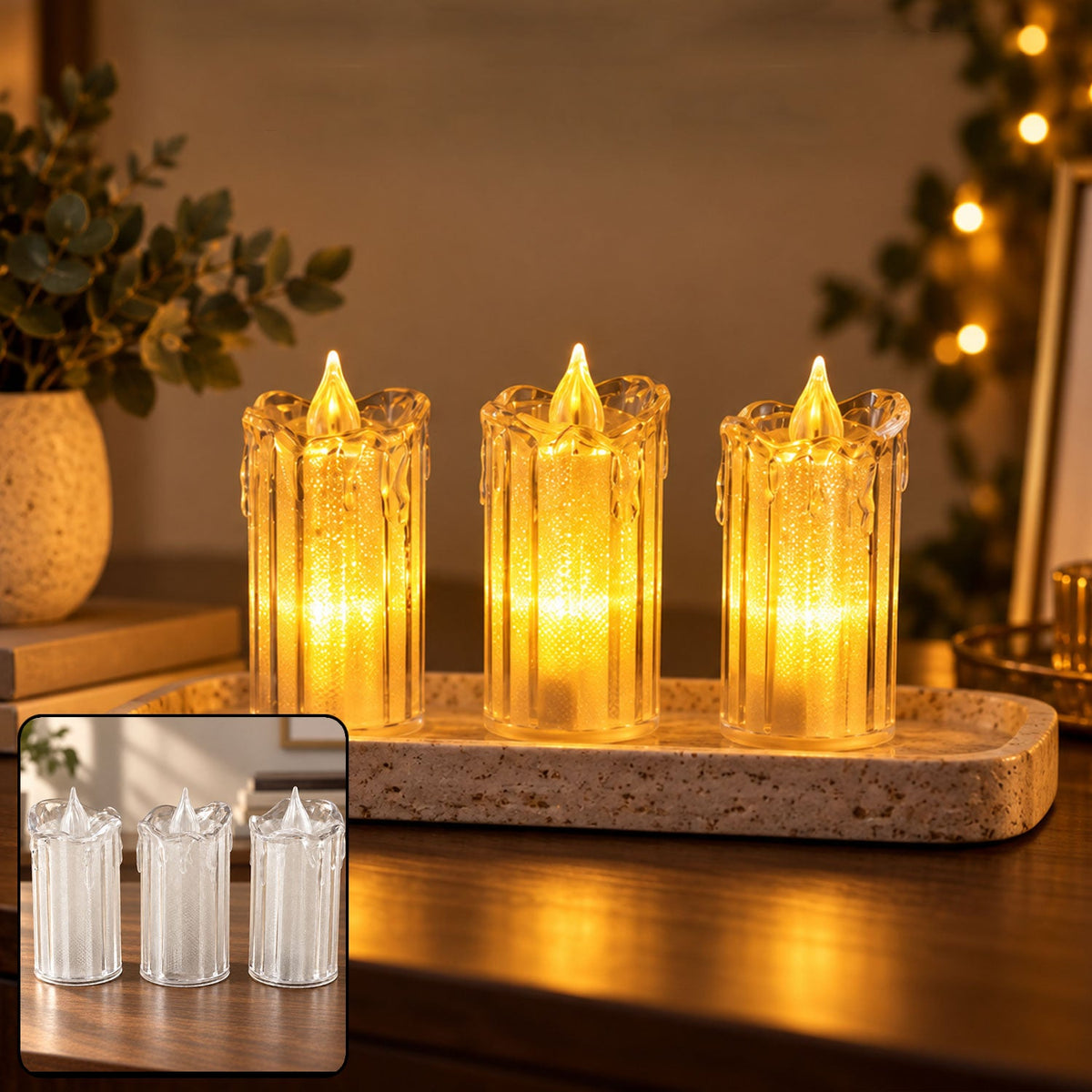 Decorative Flameless Led Candles With Warm Glow For Home And Events (3 Pc Set)