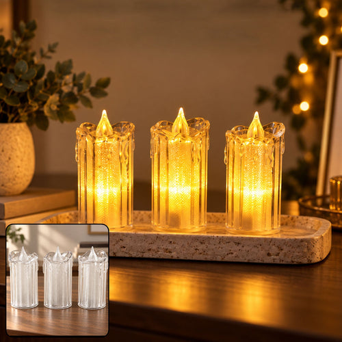 Decorative Flameless Led Candles With Warm Glow For Home And Events (3 Pc Set)