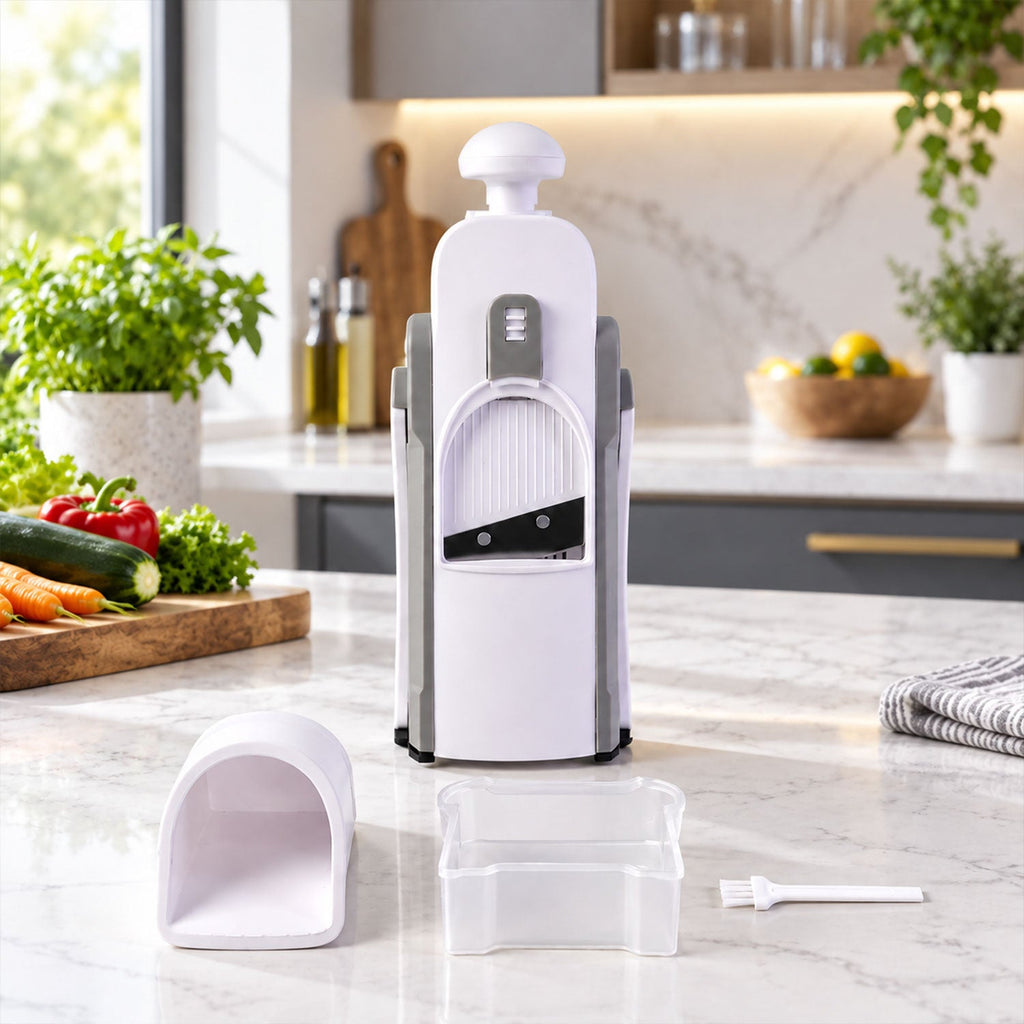 Manual Vegetable Slicer And Chopper With Adjustable Thickness And Tray (1 Set)